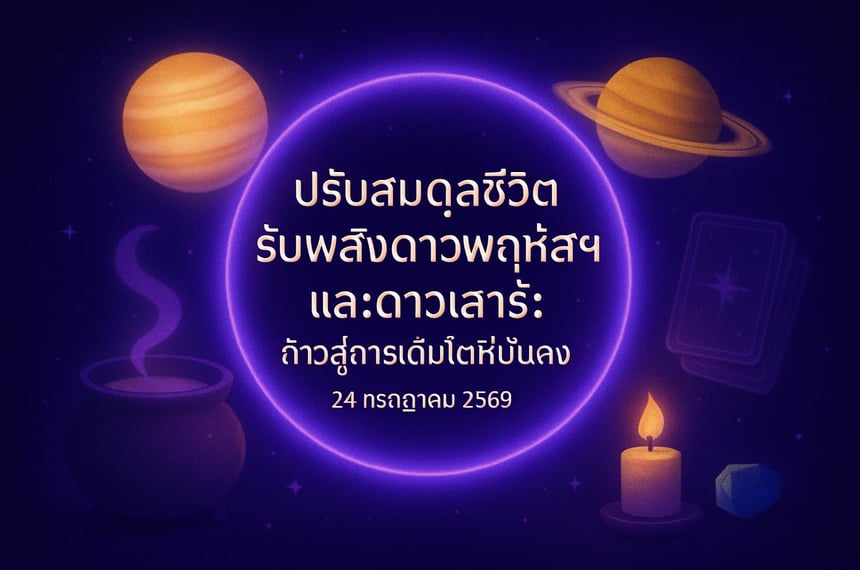 ปรับสมดุลชีวิตรับพลังดาวพฤหัสฯ และดาวเสาร์: ก้าวสู่การเติบโตที่มั่นคง (24 กรกฎาคม 2569)